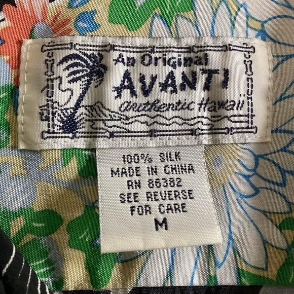 Vtg Avanti Silk Hawaiian Shirt Black Pagoda Med - Picture 3 of 11